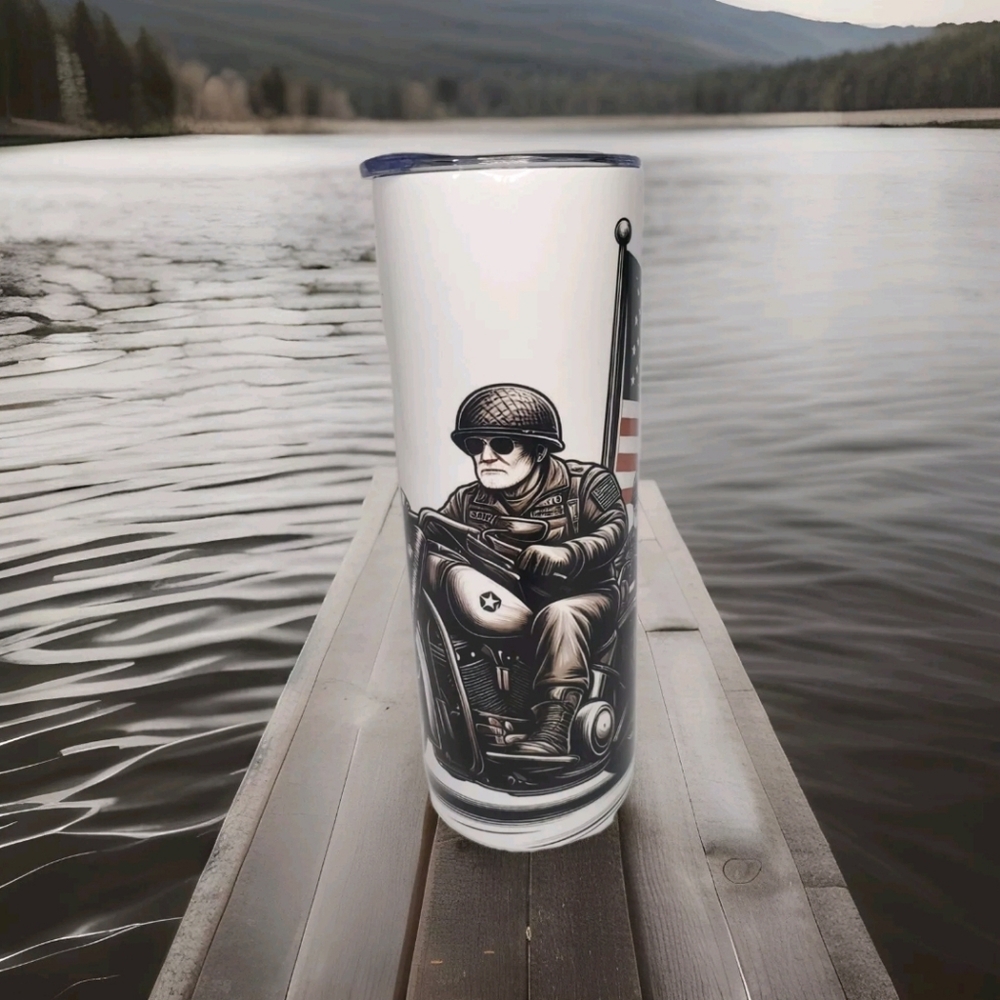 Veterans Motorcycle 20oz Skinny Stainless Steel Tumbler – Handmade Sublimated
